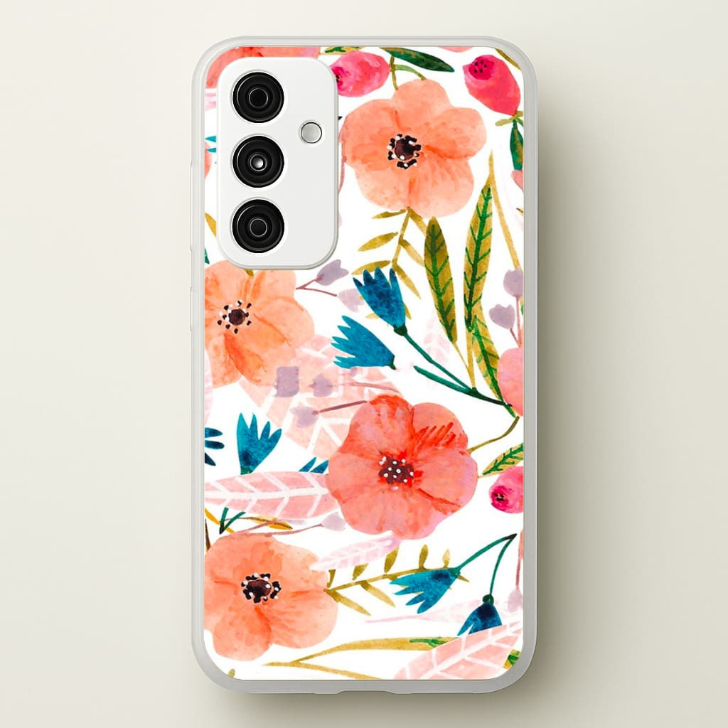 Peach Watercolour Floral Pattern  - Floral Phone Case for Galaxy A55