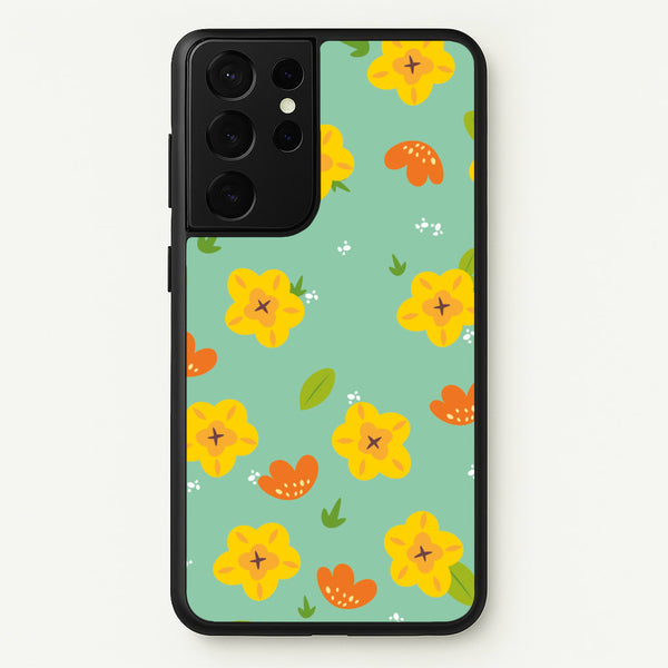 Yellow And Orange Pattern - Floral  - Floral Phone Case for Galaxy S21 Ultra