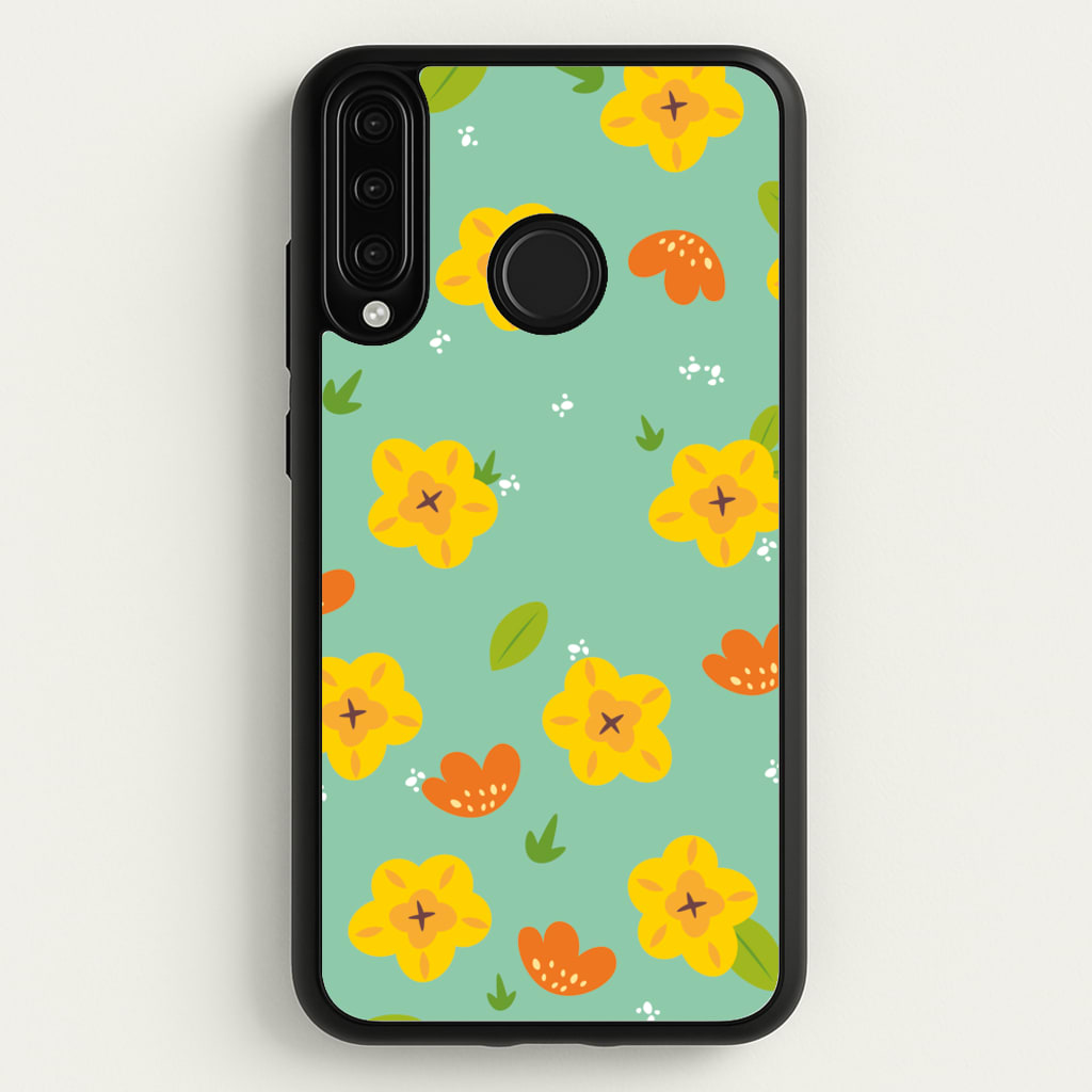 Yellow And Orange Pattern - Floral  - Floral Phone Case for Huawei P30 Lite