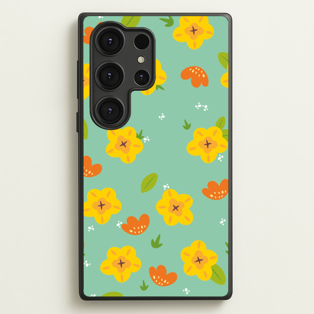 Yellow And Orange Pattern - Floral  - Floral Phone Case for Galaxy S25 Ultra
