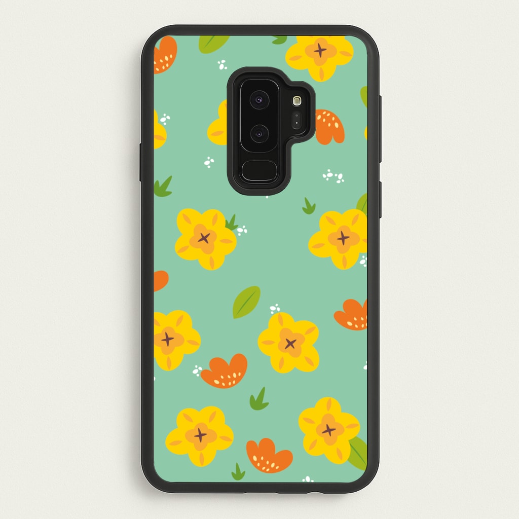 Yellow And Orange Pattern - Floral  - Floral Phone Case for Galaxy S9 Plus