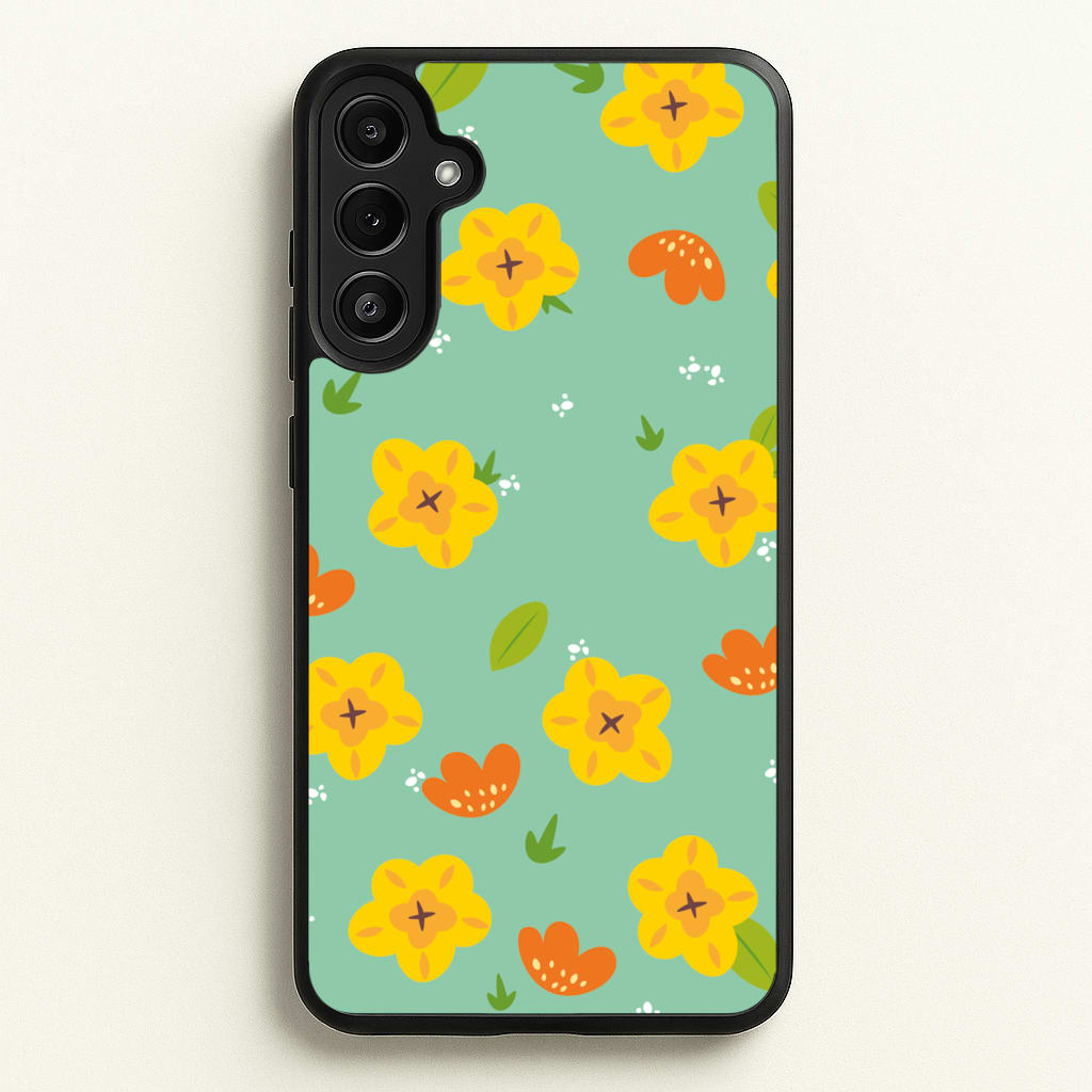 Yellow And Orange Pattern - Floral  - Floral Phone Case for Galaxy A36
