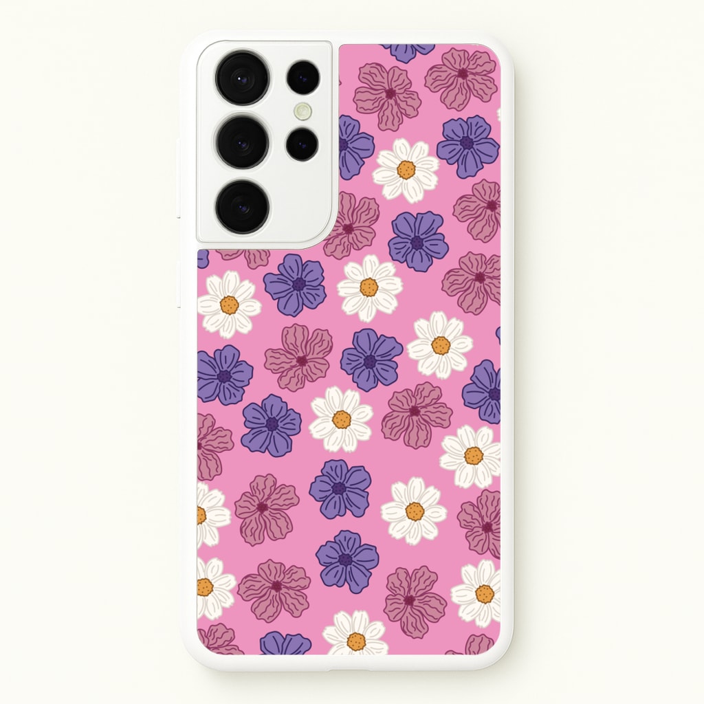 Pink, Purple And White Flowers - Floral Patterns  - Floral Patterns Phone Case for Galaxy S21 Ultra