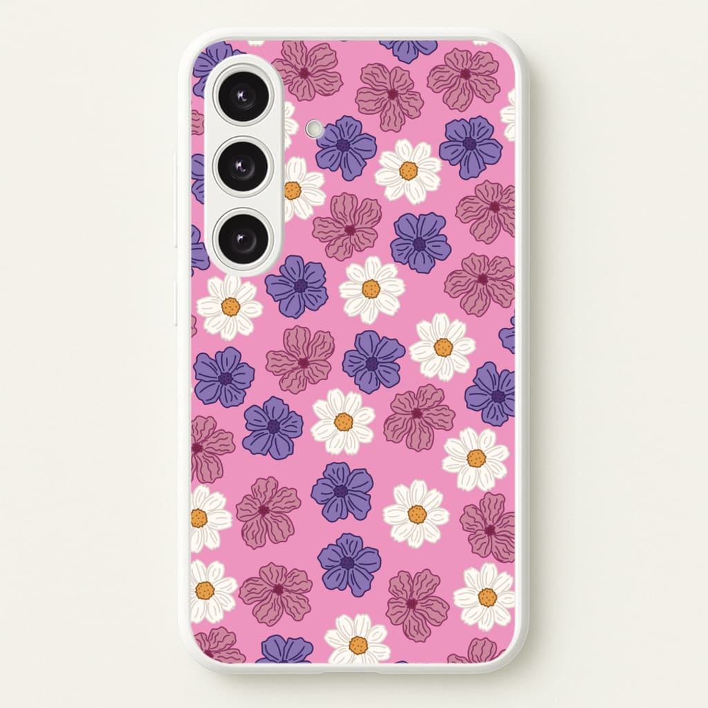 Pink, Purple And White Flowers - Floral Patterns  - Floral Patterns Phone Case for Galaxy S25