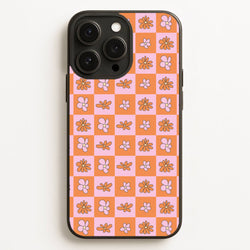 Orange And Pink Checked - Floral Patterns  - Floral Patterns Phone Case for iPhone 16 Pro Max