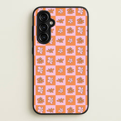 Orange And Pink Checked - Floral Patterns  - Floral Patterns Phone Case for Galaxy A54