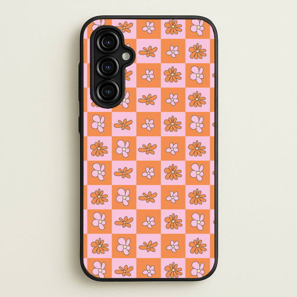Orange And Pink Checked - Floral Patterns  - Floral Patterns Phone Case for Galaxy A54