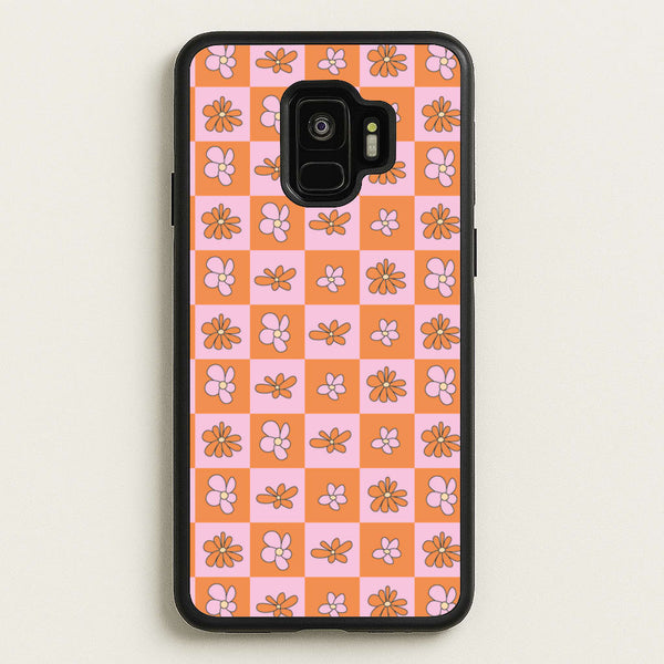 Orange And Pink Checked - Floral Patterns  - Floral Patterns Phone Case for Galaxy S9