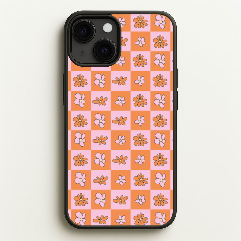 Orange And Pink Checked - Floral Patterns  - Floral Patterns Phone Case for iPhone 13 Mini