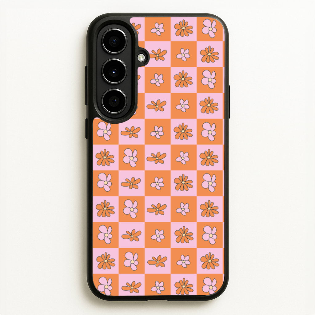 Orange And Pink Checked - Floral Patterns  - Floral Patterns Phone Case for Galaxy A56