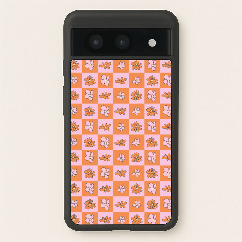 Orange And Pink Checked - Floral Patterns  - Floral Patterns Phone Case for Google Pixel 8a