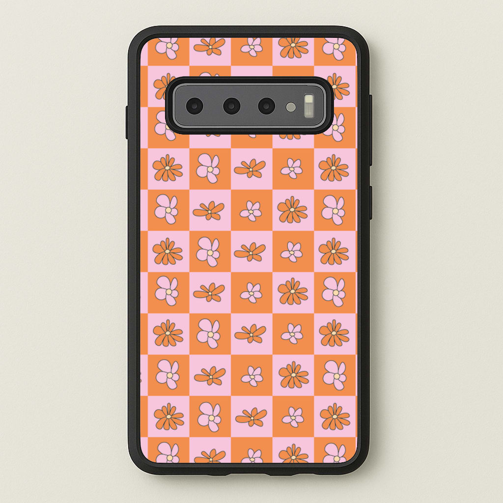 Orange And Pink Checked - Floral Patterns  - Floral Patterns Phone Case for Galaxy S10 Plus