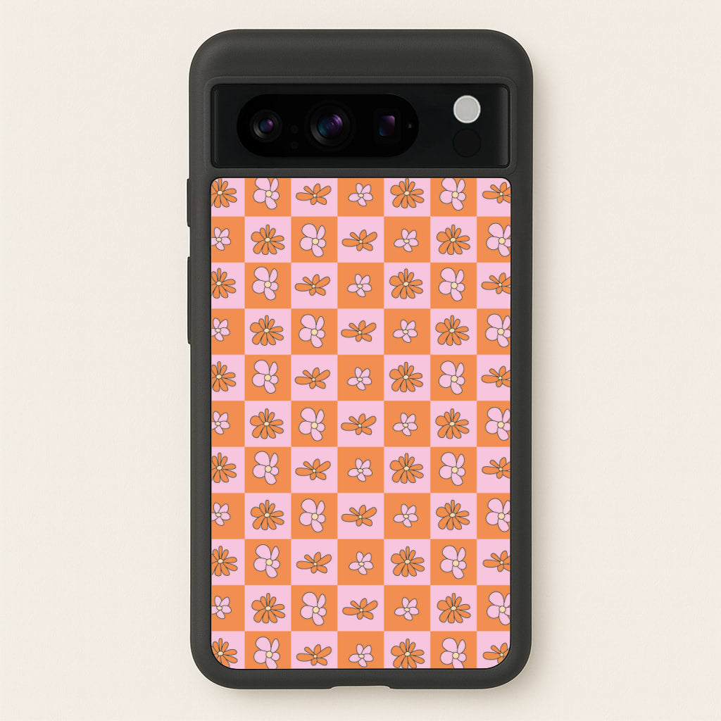 Orange And Pink Checked - Floral Patterns  - Floral Patterns Phone Case for Google Pixel 8 Pro