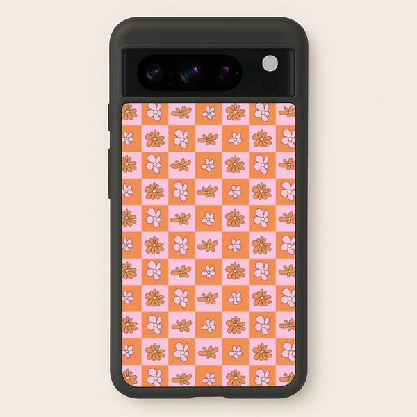 Orange And Pink Checked - Floral Patterns  - Floral Patterns Phone Case for Google Pixel 8 Pro