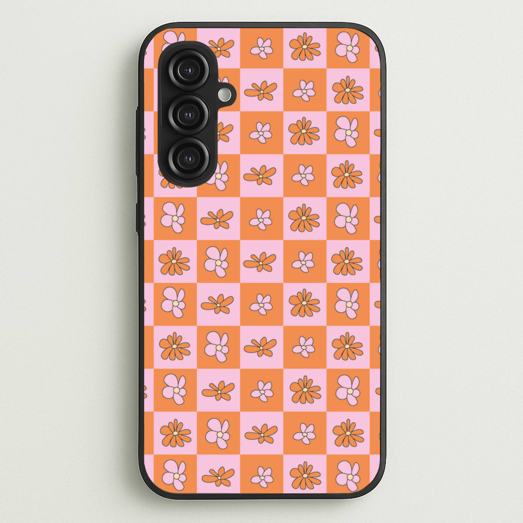 Orange And Pink Checked - Floral Patterns  - Floral Patterns Phone Case for Galaxy S23FE