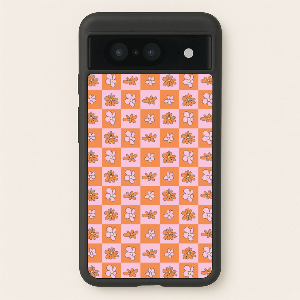 Orange And Pink Checked - Floral Patterns  - Floral Patterns Phone Case for Google Pixel 8