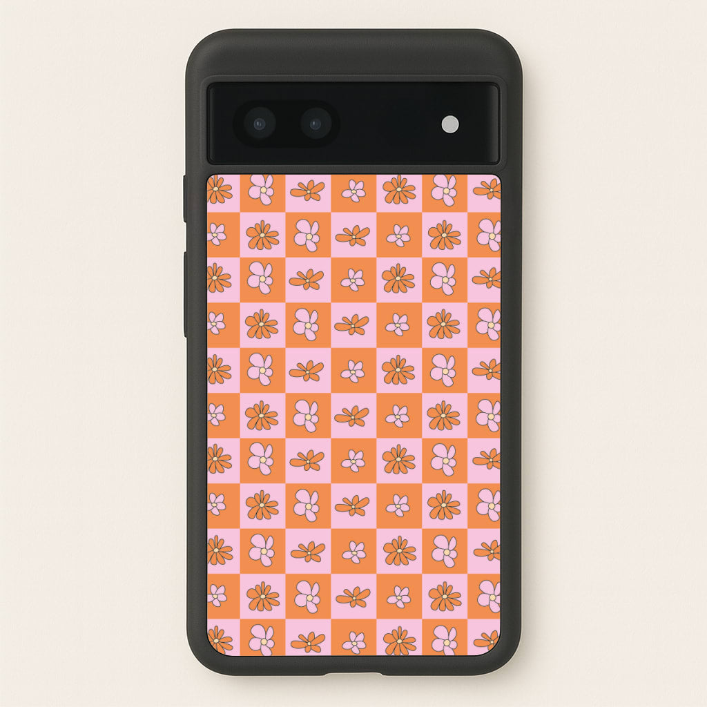 Orange And Pink Checked - Floral Patterns  - Floral Patterns Phone Case for Google Pixel 7a