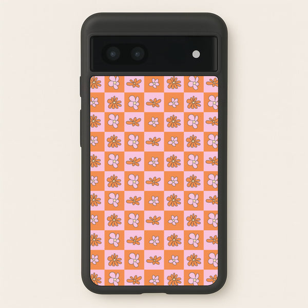 Orange And Pink Checked - Floral Patterns  - Floral Patterns Phone Case for Google Pixel 7a