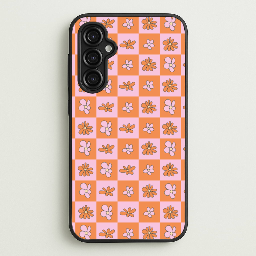 Orange And Pink Checked - Floral Patterns  - Floral Patterns Phone Case for Galaxy A14