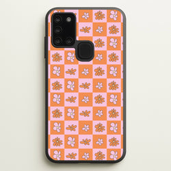 Orange And Pink Checked - Floral Patterns  - Floral Patterns Phone Case for Galaxy A21s