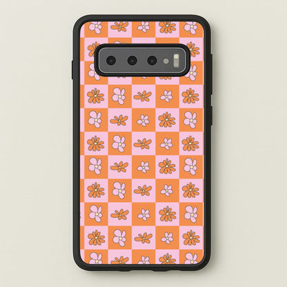 Orange And Pink Checked - Floral Patterns  - Floral Patterns Phone Case for Galaxy S10