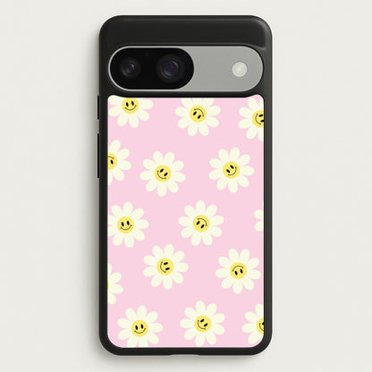 Pastel Pink Smiley Daisies Pattern  - Floral Phone Case for Google Pixel 9 / 9 Pro