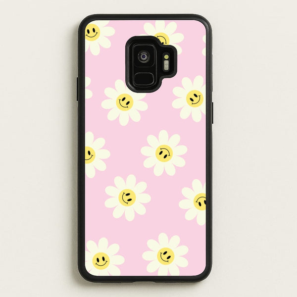 Pastel Pink Smiley Daisies Pattern  - Floral Phone Case for Galaxy S9