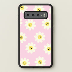 Pastel Pink Smiley Daisies Pattern  - Floral Phone Case for Galaxy S10 Plus