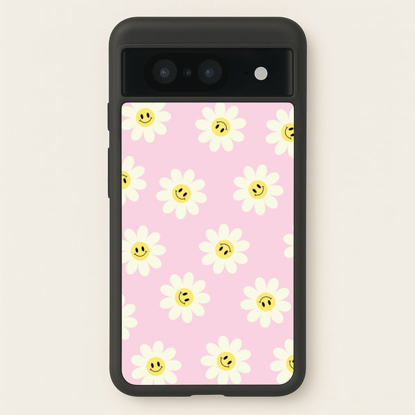 Pastel Pink Smiley Daisies Pattern  - Floral Phone Case for Google Pixel 8