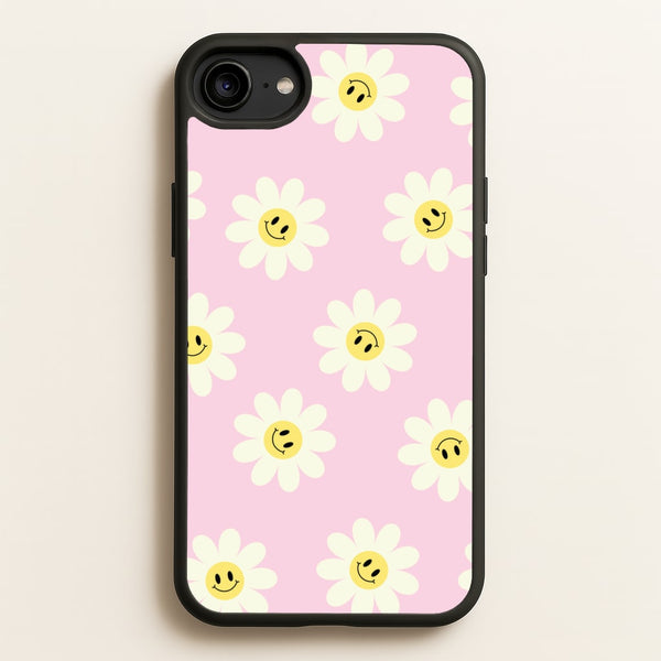 Pastel Pink Smiley Daisies Pattern  - Floral Phone Case for iPhone 6 / 7 / 8 / SE