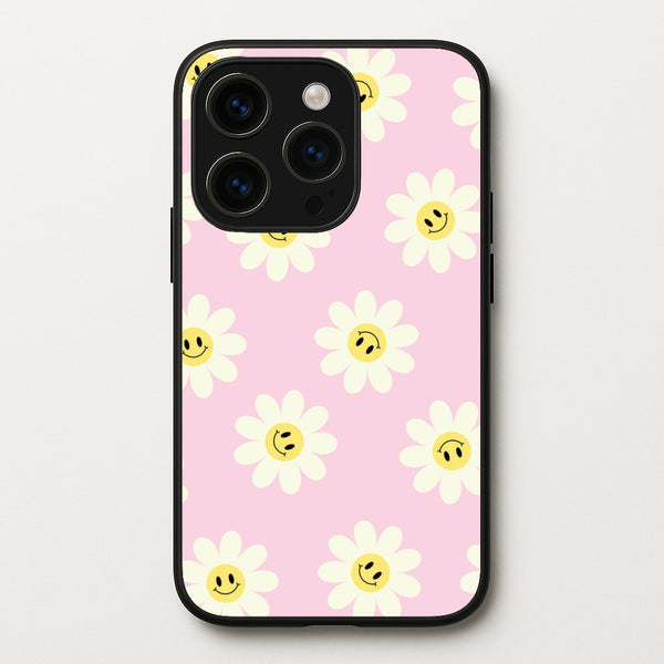 Pastel Pink Smiley Daisies Pattern  - Floral Phone Case for iPhone 14 Pro