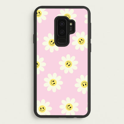 Pastel Pink Smiley Daisies Pattern  - Floral Phone Case for Galaxy S9 Plus