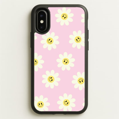 Pastel Pink Smiley Daisies Pattern  - Floral Phone Case for iPhone X / XS