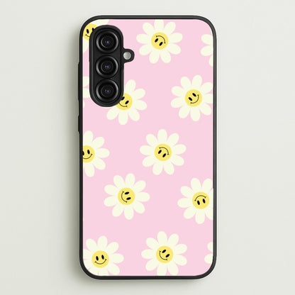 Pastel Pink Smiley Daisies Pattern  - Floral Phone Case for Galaxy A16