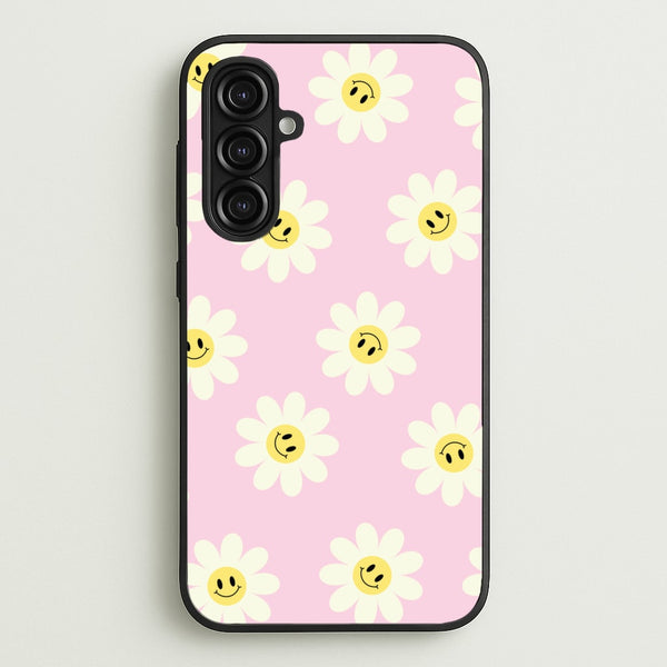 Pastel Pink Smiley Daisies Pattern  - Floral Phone Case for Galaxy A16