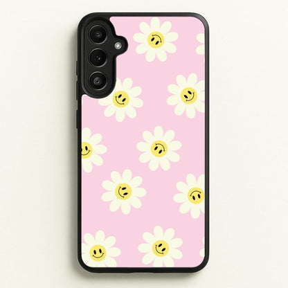 Pastel Pink Smiley Daisies Pattern  - Floral Phone Case for Galaxy A36
