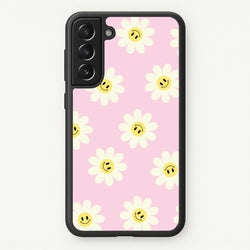Pastel Pink Smiley Daisies Pattern  - Floral Phone Case for Galaxy S21FE