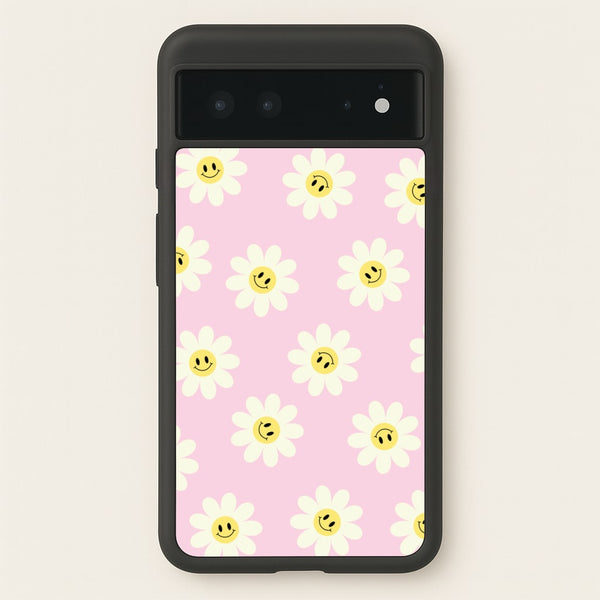Pastel Pink Smiley Daisies Pattern  - Floral Phone Case for Google Pixel 6