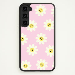 Pastel Pink Smiley Daisies Pattern  - Floral Phone Case for Galaxy S23