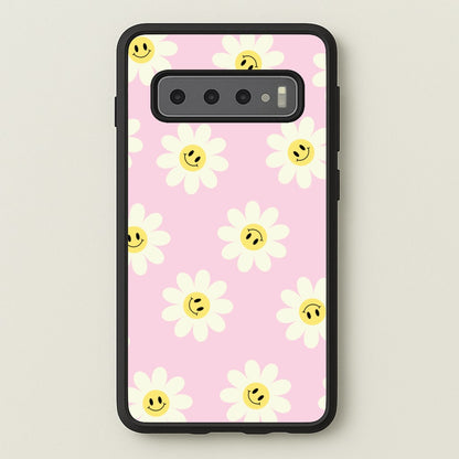 Pastel Pink Smiley Daisies Pattern  - Floral Phone Case for Galaxy S10
