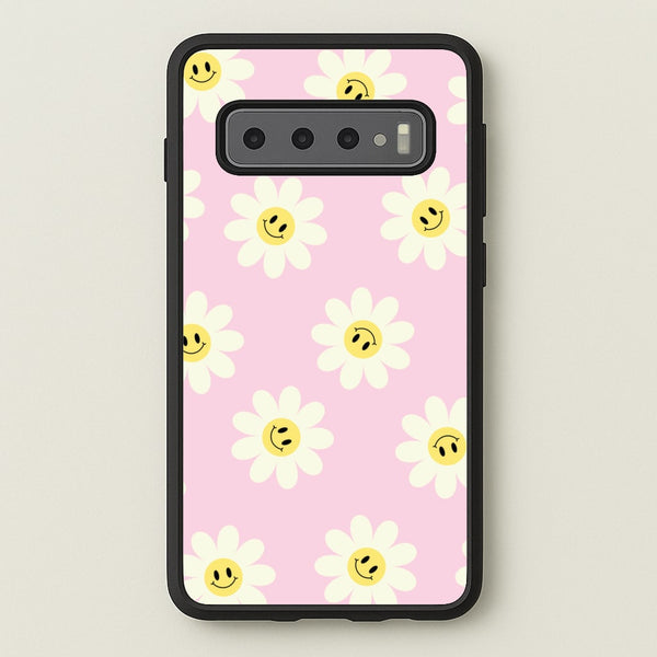 Pastel Pink Smiley Daisies Pattern  - Floral Phone Case for Galaxy S10