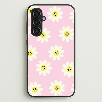 Pastel Pink Smiley Daisies Pattern  - Floral Phone Case for Galaxy S23FE