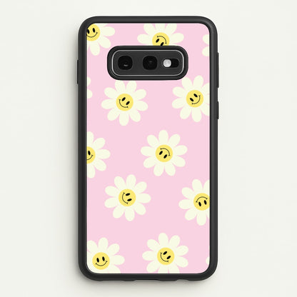Pastel Pink Smiley Daisies Pattern  - Floral Phone Case for Galaxy S10e