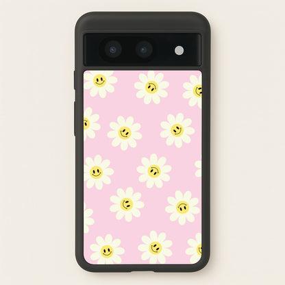 Pastel Pink Smiley Daisies Pattern  - Floral Phone Case for Google Pixel 8a