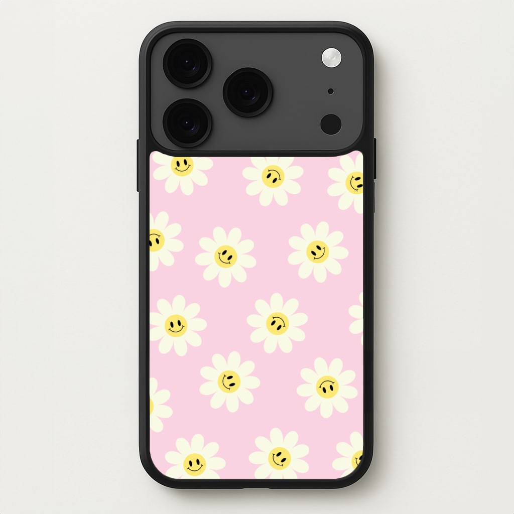 Pastel Pink Smiley Daisies Pattern Phone Case for iPhone 17 Pro Max