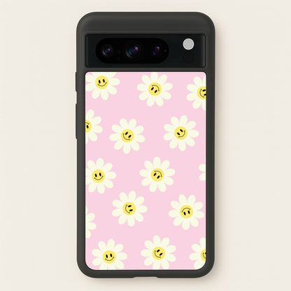Pastel Pink Smiley Daisies Pattern  - Floral Phone Case for Google Pixel 8 Pro