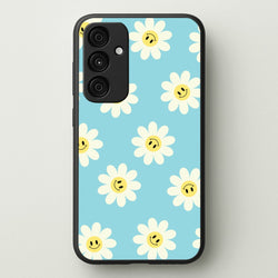 Pastel Blue Smiley Daisies Pattern  - Floral Phone Case for Galaxy A35