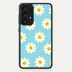 Pastel Blue Smiley Daisies Pattern  - Floral Phone Case for Galaxy A53