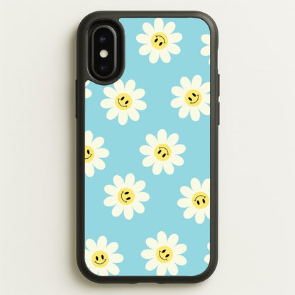 Pastel Blue Smiley Daisies Pattern  - Floral Phone Case for iPhone X / XS