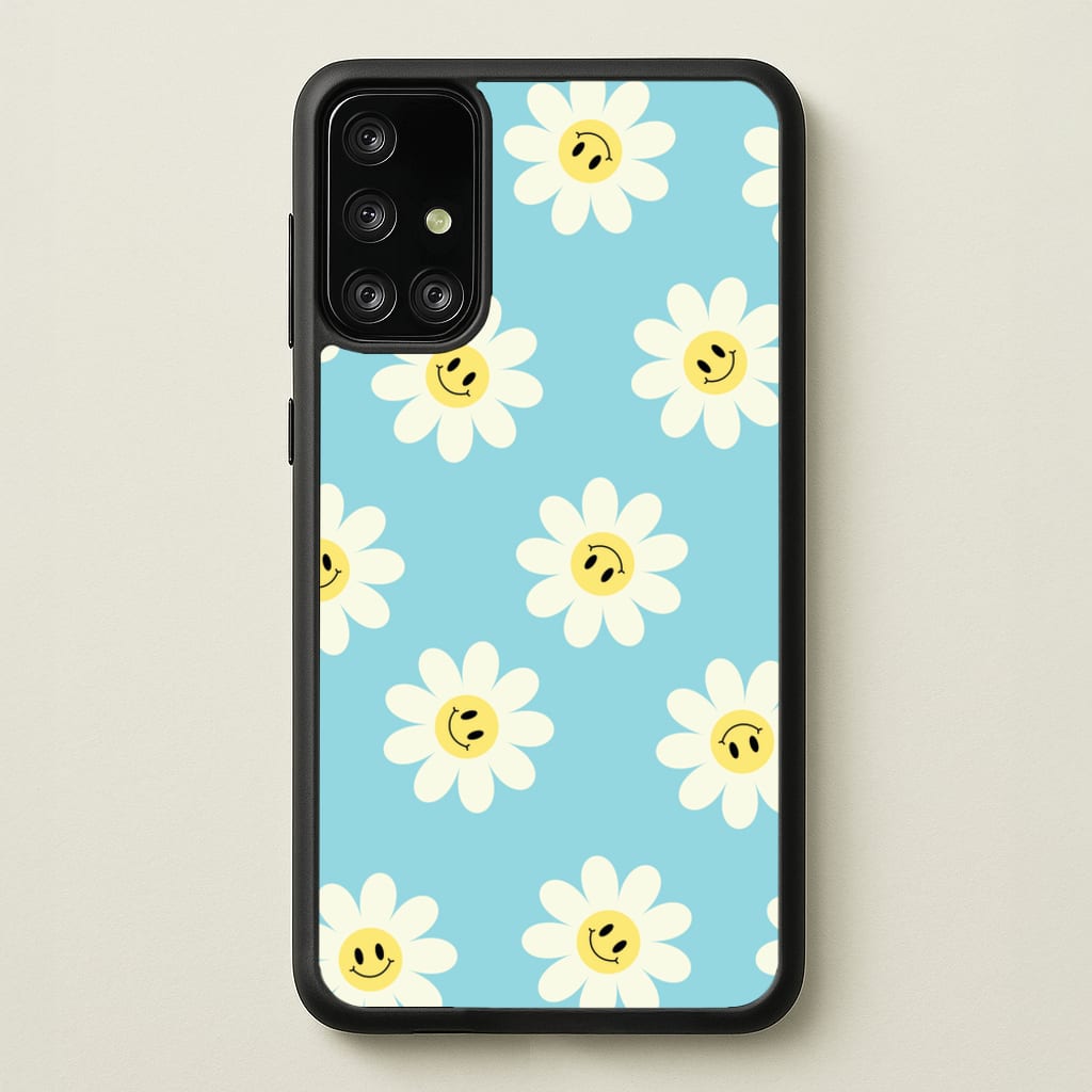 Pastel Blue Smiley Daisies Pattern  - Floral Phone Case for Galaxy A71